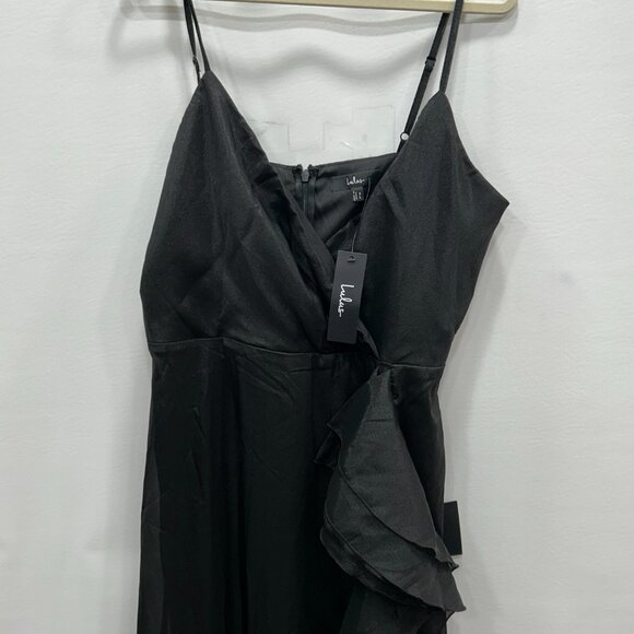 NEW Lulus Black V Neck Ruffle Trim Sleeveless Elegant Long Evening Dress Size XL - Picture 3 of 12